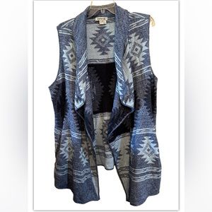 Orvis Sleeveless Southwestern Wool Linen Blend Draped Open Cardigan- Large